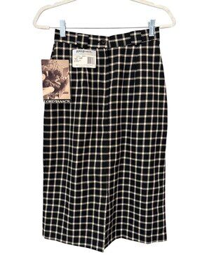 Vintage Lord Isaacs Midi Skirt Size 8 Plaid Flat Front Black White Deadstock NEW
